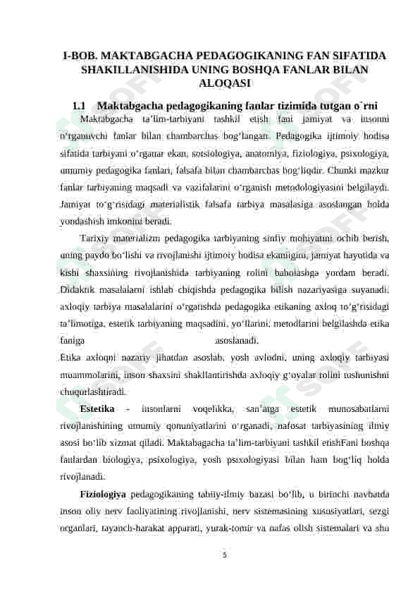 Maktabgacha pedagogikaning boshqa fanlar bilan aloqasi 5