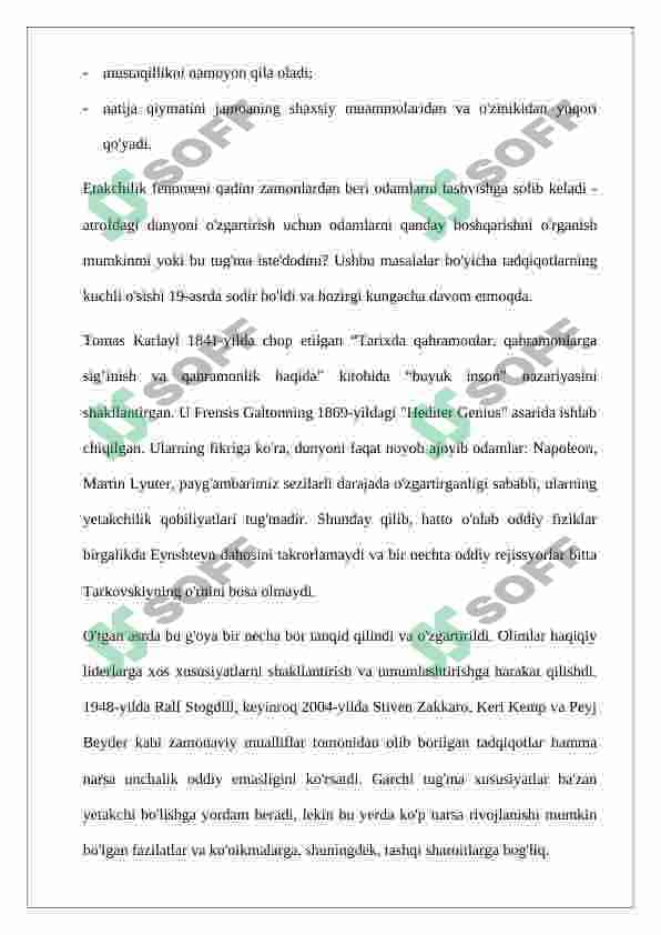 “YETAKCHILIKNI RIVOJLANTIRISH” FANIGA KIRISH,Referat 5