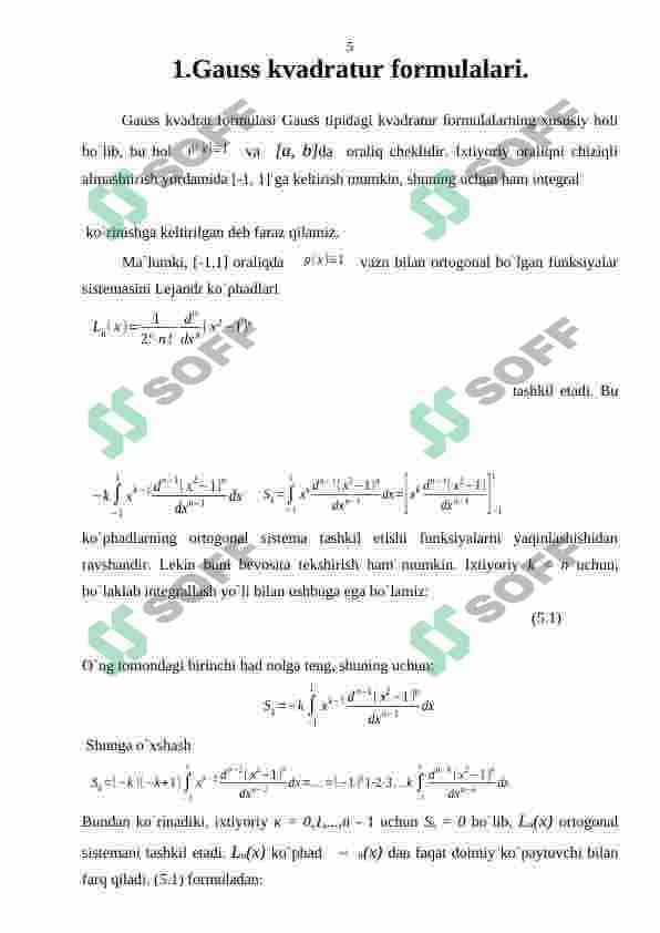 Gauss kvadratur formulalari. 5