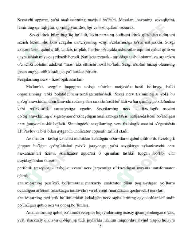 Sezgining boshqa jarayonlarga bog'liqligi va uni tashqi muhit bilan aloqasi 5