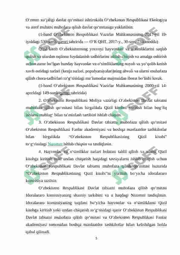 Oʻzbekiston respublikasi qizil kitobi 5