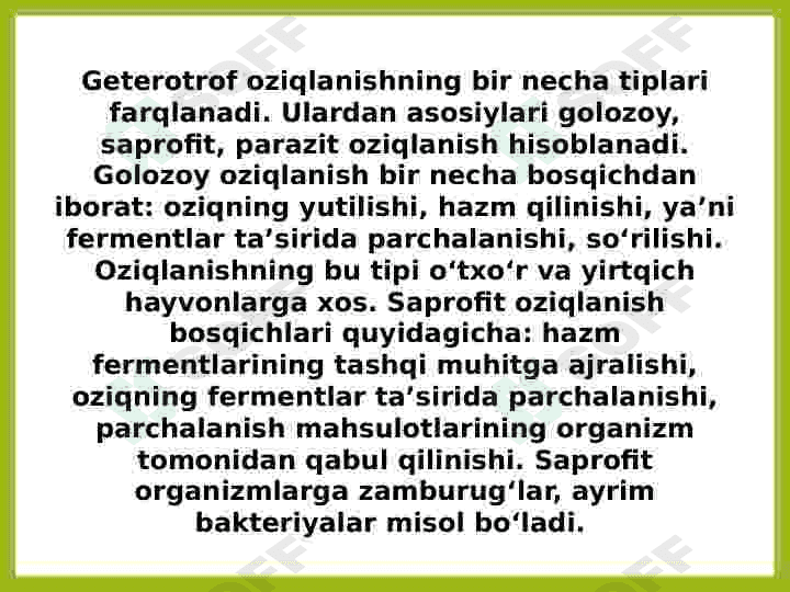 Oziqlanish. Oziqlanish turlari 5