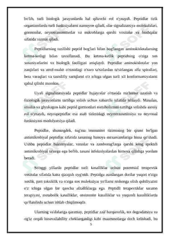 Oqsil tabiatli peptid va gormonlar. Proteinopatiyalar 5
