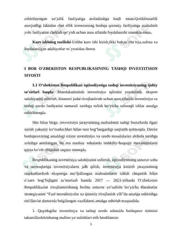 O‘ZBEKISTON RESPUBLIKASINING TASHQI INVESTITSION SIYOSTI 5