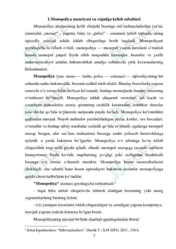 Monopoliya nazariyasi va bozor hokimiyati muammolari 5