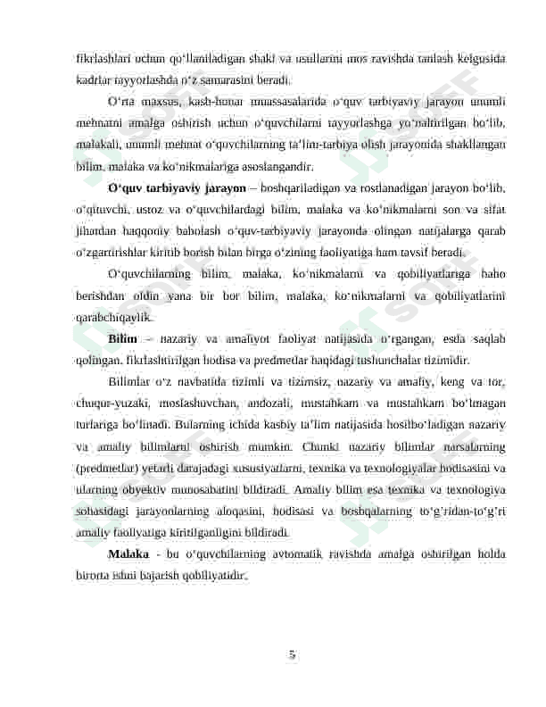 BILIM, KO‘NIKMA VA MALAKALARNI BAHOLASH MEZONLARI 5