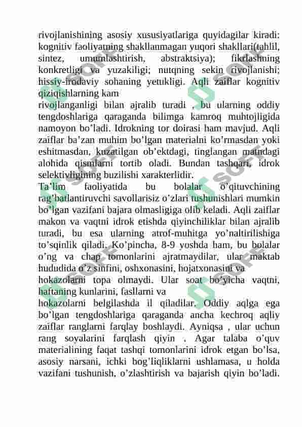 AQLI ZAIF BOLALAR OLIY ASAB FAOLIYATINING XUSUSIYATLARI 5