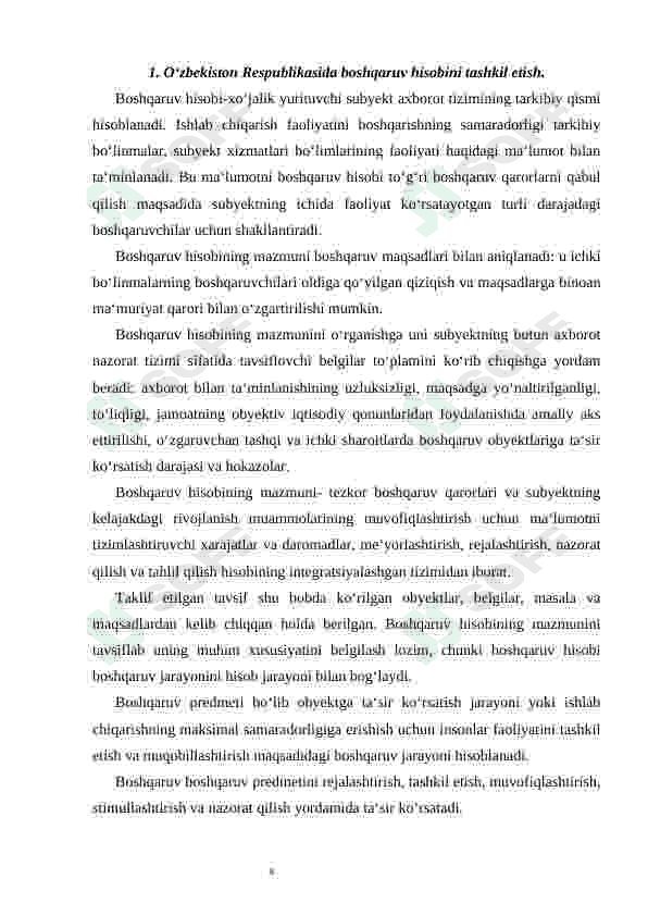 O'zbekiston respublikasida boshqaruv hisobini tashkil etishni rivojlantirish yo'nalishlari. 5
