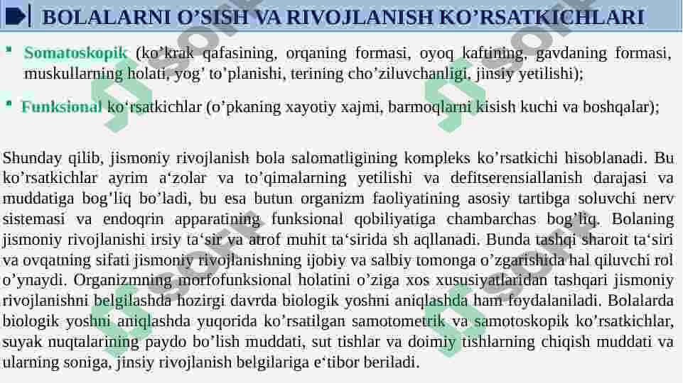 BOLALARNI JISMONIY RIVOJLANISHINING ASOSIY KO'RSATKICHLARI. JSST TOMONIDAN ISHLAB CHIQARILGAN BESH YOSHGACHA BOLALARNI O'SISH VA RIVOJLANISH STANDARTLARI VA GRAFIKALARI. 5