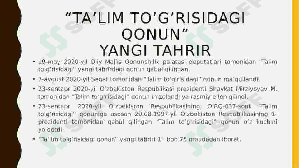 Ta'lim to'g'risidagi qonun: eski va yangi tahrir (solishtirma) 5
