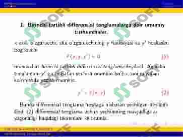 DIFFERENSIAL TENGLAMALAR FANIGA KIRISH. O‘ZGARUVCHILARI AJRALGAN VA AJRALADIGAN DIFFERENSIAL TENGLAMALAR 5
