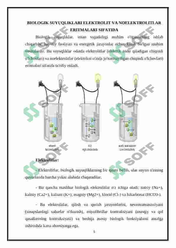 Organizmning biologik suyuqliklari elektrolit va noelektrolitlar eritmalari sifatida 5