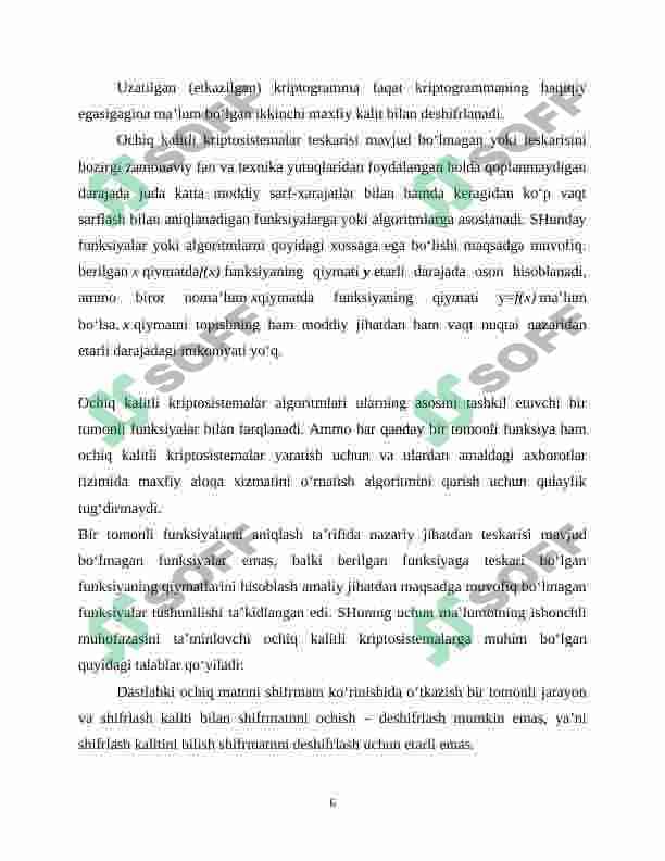 Ochiq kalitli shifrlash algoritmlari dasturiy modulini ishlab chiqish 6