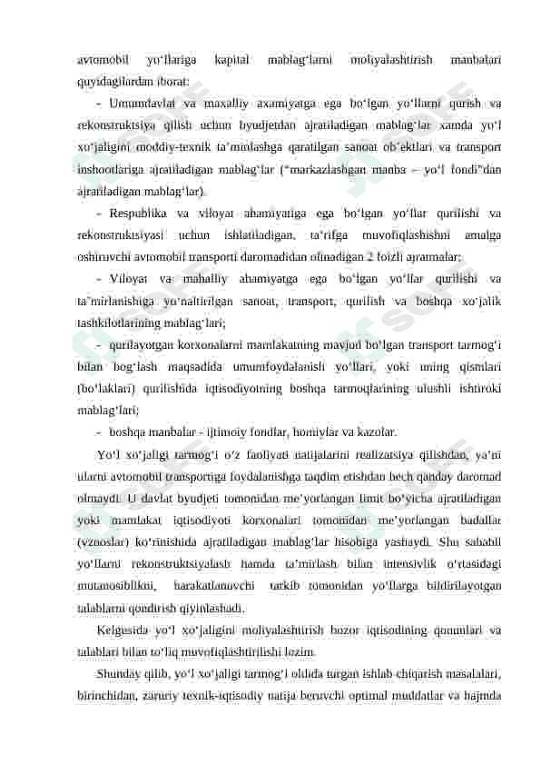 Avtomobil yoʻl xoʻjaligining iqtisodiyotda tutgan oʻrni 6