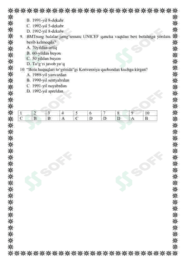 Tarbiya fanidan mavzulashtirilgan testlar / 5-sinf 6