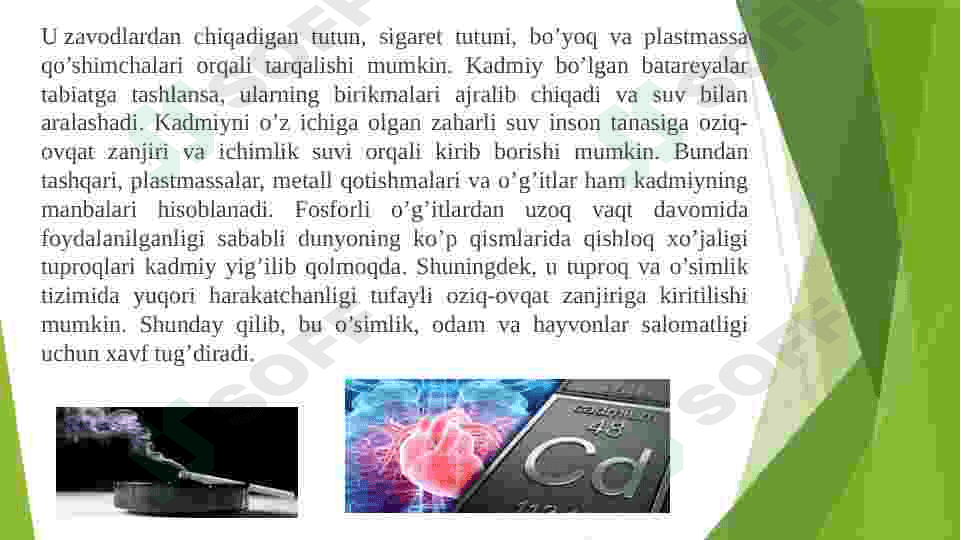Kadmiy qoʻrgʻoshin Simob metallarnining zaharliligi . 6