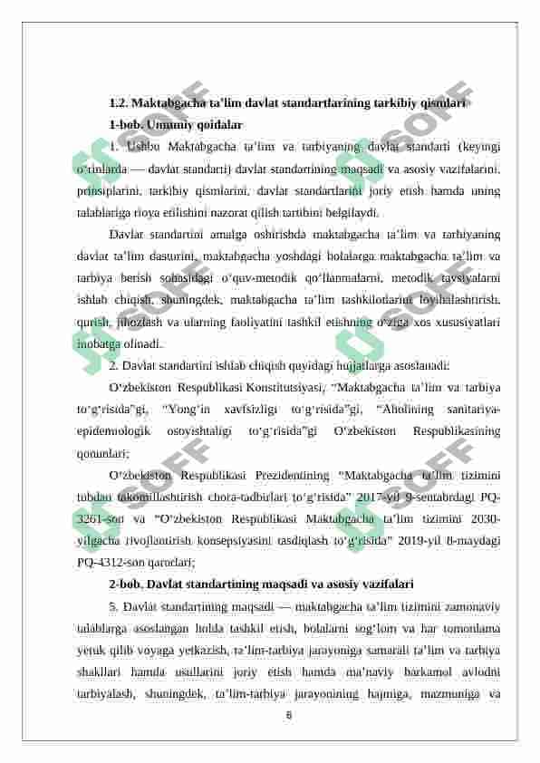 O‘zbekiston Respublikasi Maktabgacha ta’lim va tarbiyaning Davlat standarti mazmun-mohiyati 6