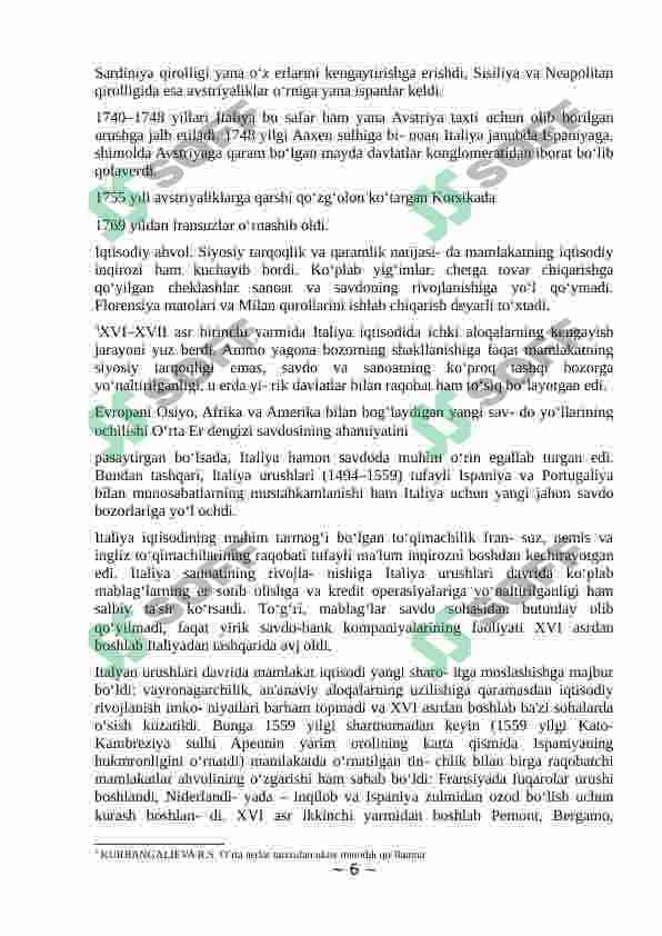 XVI-XVIII asrlarda italiya shaxar respublikalarida ichki va tashqi siyosat 6