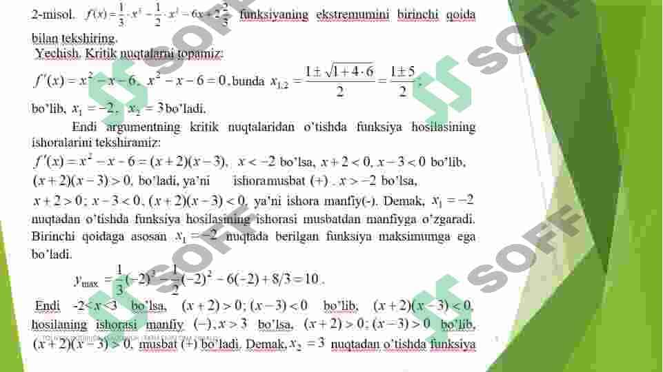 Funksiyalarni hosila yordamida tekshirish va grafigini yasash. Lapital qoidasi 6