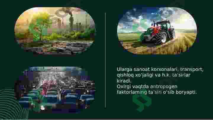 ANTROPOGEN O'ZGARISHLAR, ULARNING SINFLANISHI VA FORMALARI. 6