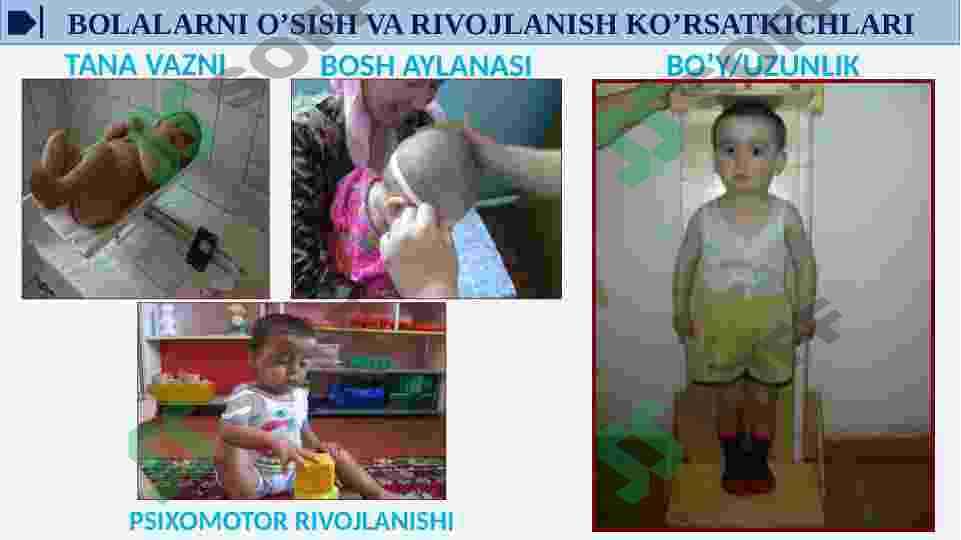 BOLALARNI JISMONIY RIVOJLANISHINING ASOSIY KO'RSATKICHLARI. JSST TOMONIDAN ISHLAB CHIQARILGAN BESH YOSHGACHA BOLALARNI O'SISH VA RIVOJLANISH STANDARTLARI VA GRAFIKALARI. 6