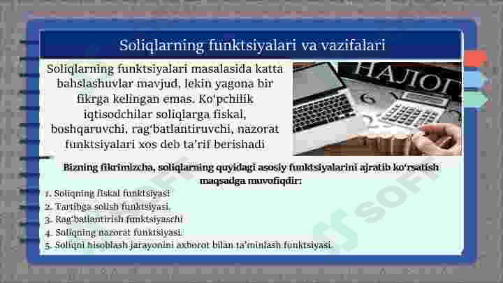 Soliqlarning funksiyalari va ularni takomillashtirish yo'llari 6