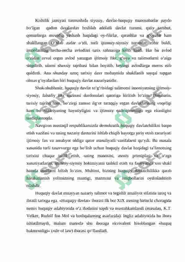 O'zbekiston Respublikasida demokratik huquqiy davlat qurish va fukarolik jamiyatini shakllantirish sharoitida davlat funksiyalarining o'zgarishi va yangilanishi 6