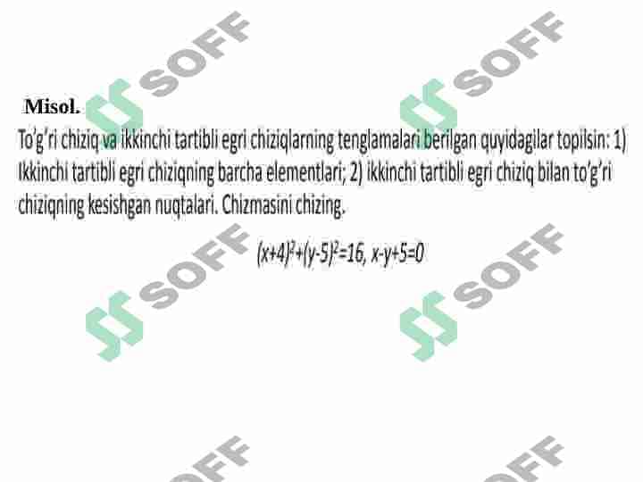 Tekislikda ikkinchi tartibli chiziqlar: Aylana, ellips, giperbola, parabola. 6