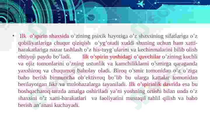 ILK O’SPIRINLIK DAVRIDA O’QUV KASBIY FAOLIYATINING YETAKCHI FAOLIYATGA AYLANISHI VA KASB TANLASH MUAMMOSI. 6