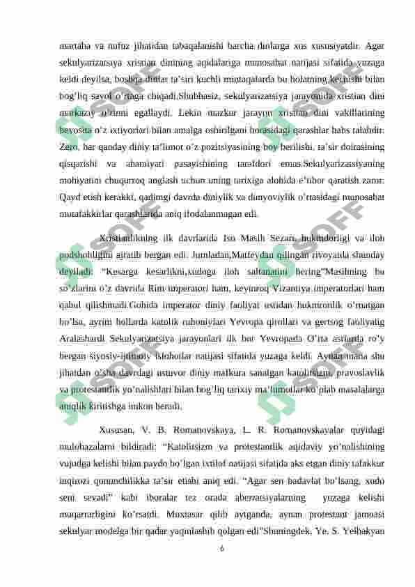 SEKULYARIZATSIYA DINDORLIK RIVOJLANISHINING TENDENSIYALARIDAN BIRI SIFATIDA 6