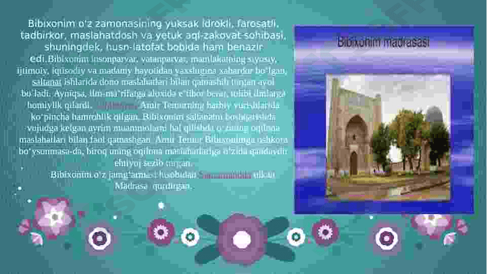 Farzand tarbiyasida Saroymulkxonim (Bibixonim)  faoliyati ma’naviy-axloqiy qadriyat sifatida. 6