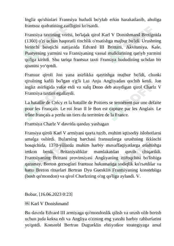 «Fransiyada markazlashgan davlatning tashkil topishi mavzusini oʻqitishda “Tarixiy diktant” metodidan foydalanish» 6