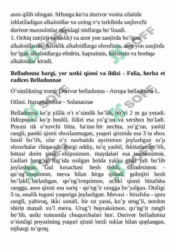 Tarkibida alkoloid saqalagan o’simliklar, ularni turlari 6
