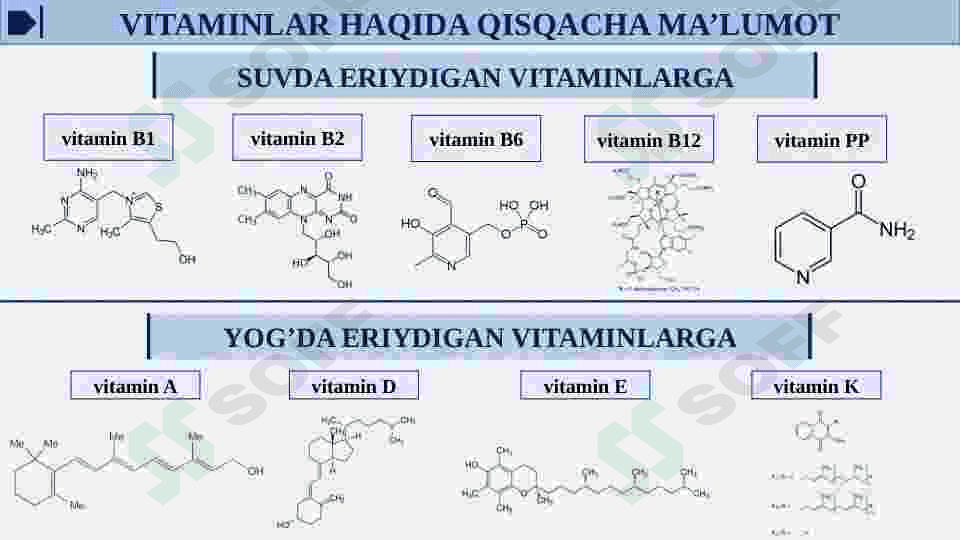 Nasliy avitaminozlar. Tabiy va sun'iy vitaminlarni metabolizmi va ekskretsiyalanishi 6
