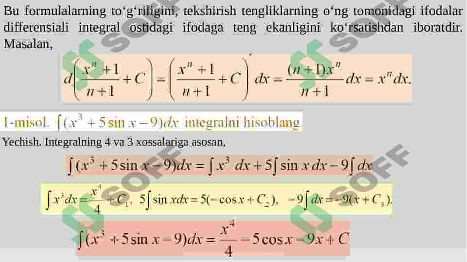 Boshlang‘ich funksiya va aniqmas integral. Integrallash usullari. 6