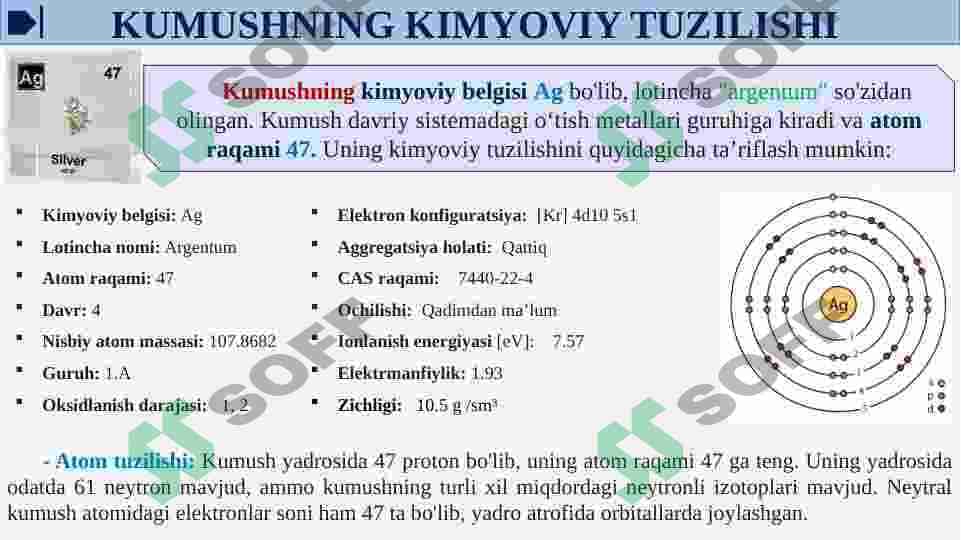 KUMUSH [Ag] va OLTIN [Au] birikmalari va ularning hossalari 6