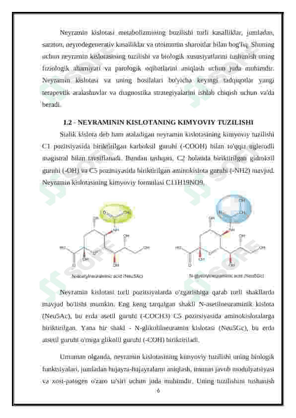 Neyramin kislota va uning xosilalarining tuzulishi va biologik xossalari.Sial kislotalar 6