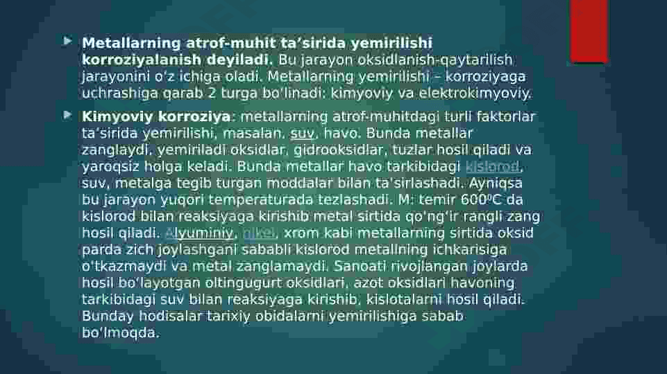 Metallarning korroziyasi va unga qarshi kurashish usullari 6