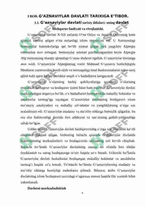 G’aznaviylar davlatining o’zbek davlatchiligida tutgan o’rni va roli 6
