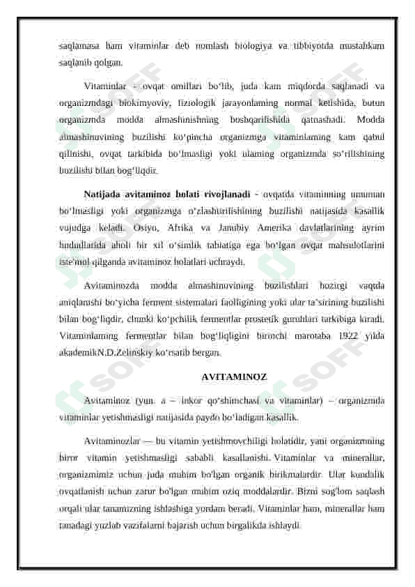 Nasliy avitaminozlar. Tabiy va sun'iy vitaminlarni metabolizmi va ekskretsiyalanishi 6
