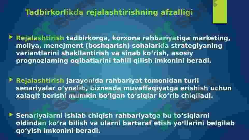 Korxona faoliyatida biznesni  rejalashtirish 6