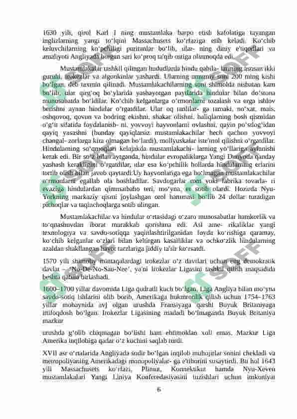 Tarix darslarida XVII asrda shimoliy Amerika.Amerika qo’shma shtatlarini tashkil topishi 6