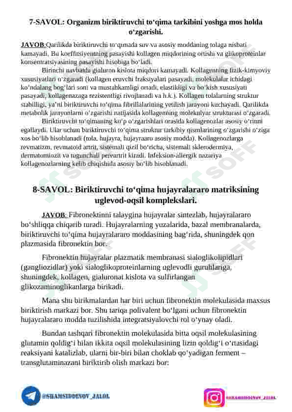 BIOKIMYO FANIDAN IMTIXON SAVOLLARIGA JAVOBLAR 6