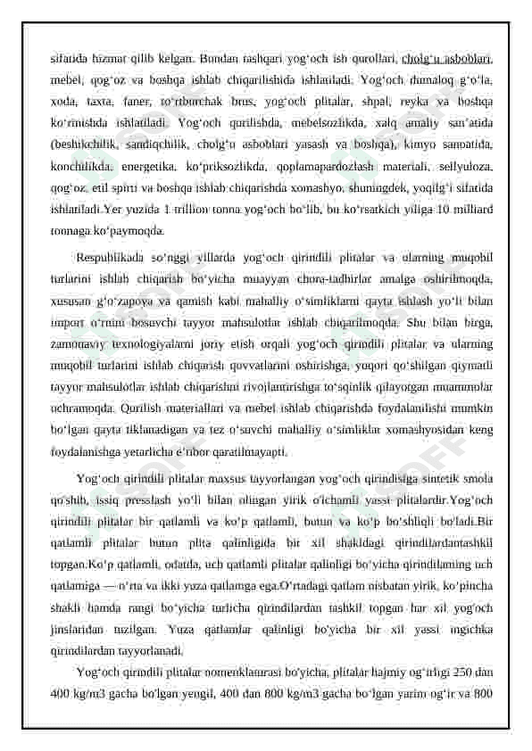 Polimer bog‘lovchi asosida yog‘och tolali plitalar ishlab chiqarish texnologiyasi 6