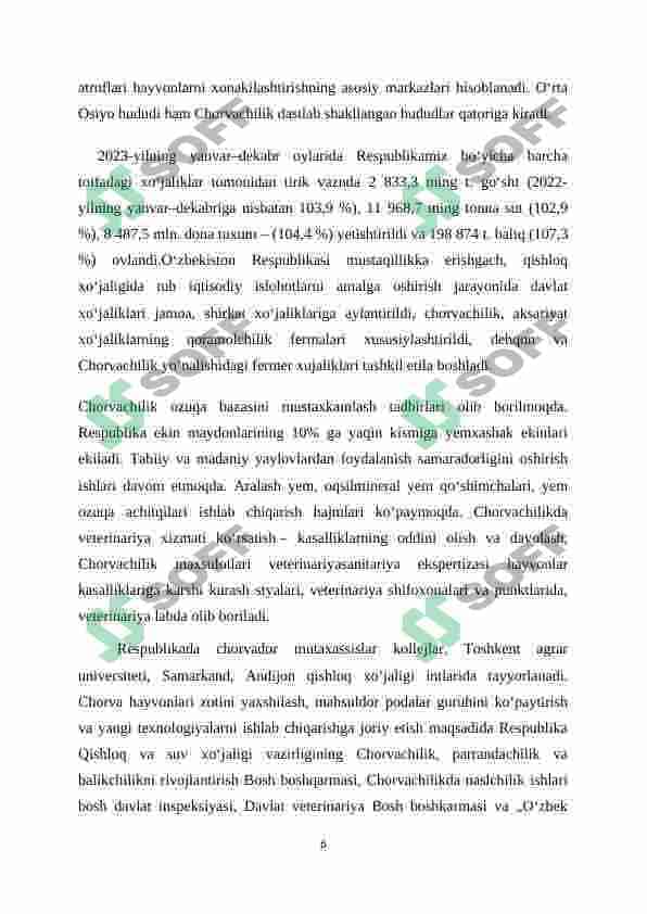 Qishloq xo‘jalikida chorvachilik tarmog’ini rivojlantirish istiqbollari 6