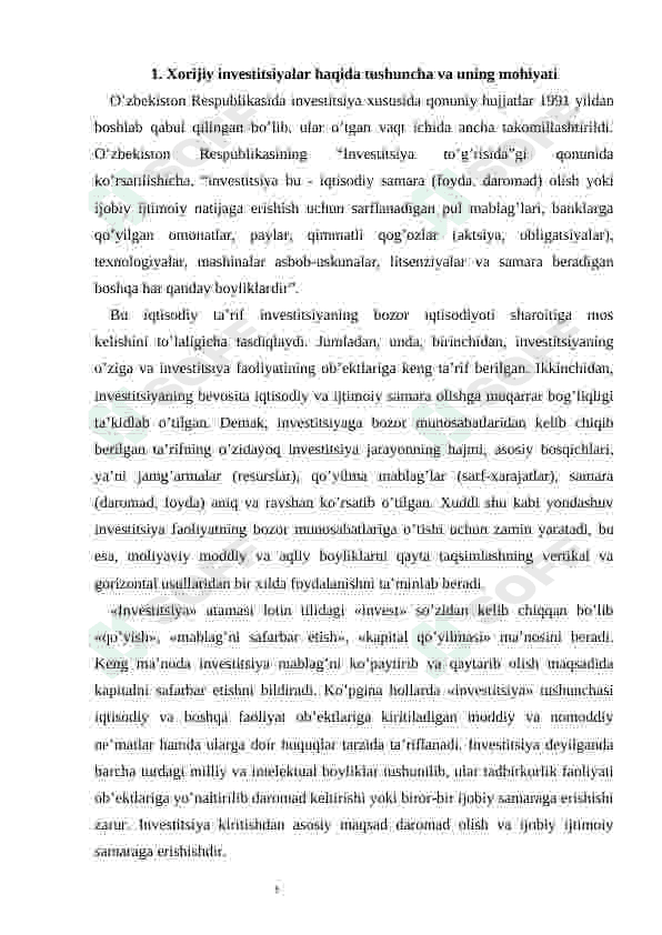 Xorijiy investitsiyalarni jalb qilish usullari va shakllari. 6