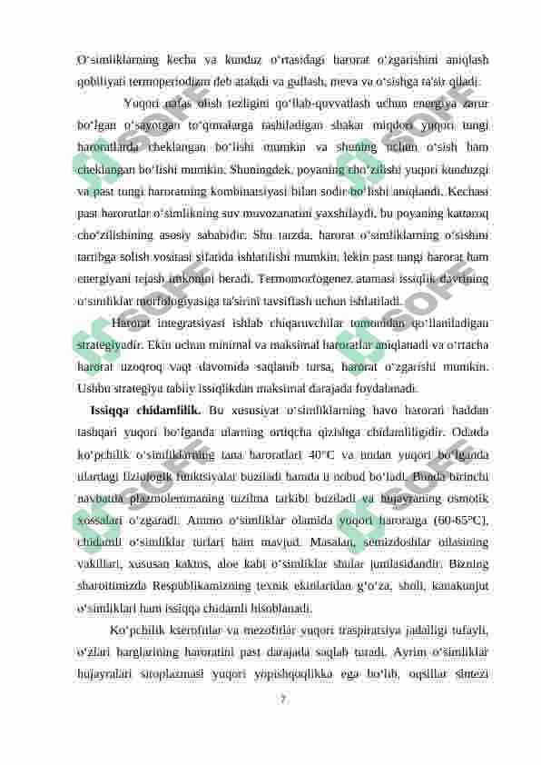 O‘simliklarning yuqori va past haroratga chidamliligi 6