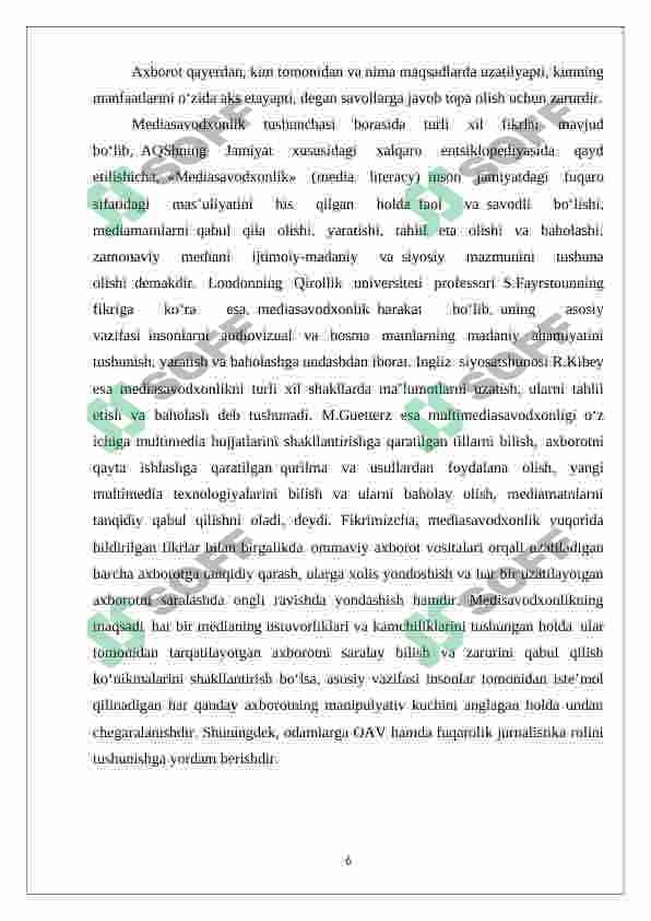Media savodxonlik va axborot ma’daniyatining tadrijiyligi hamda jamiyatdagi ahamiyati 6