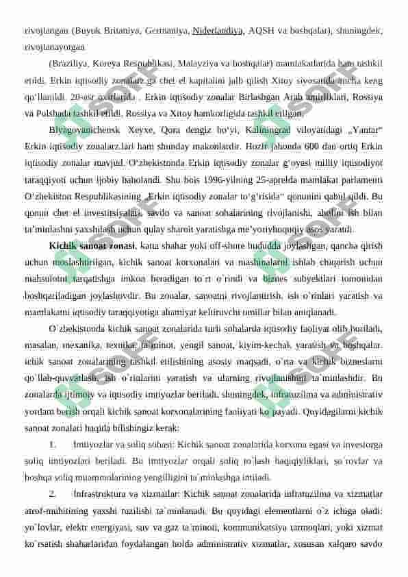 Erkin iqtisodiy zonalar va kichik sanoat zonalarida ishlab chiqarishni tashkil etish istiqbollari 6