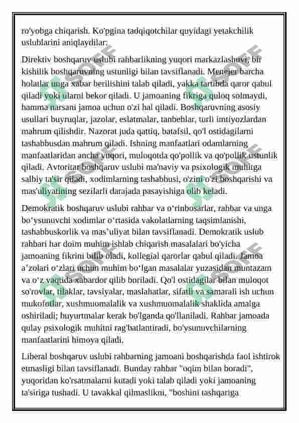 Rahbarlik va yetakchilik referat 6